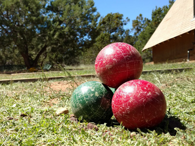 A colored set of bocce balls.