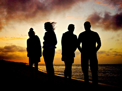 Friends on a beach.